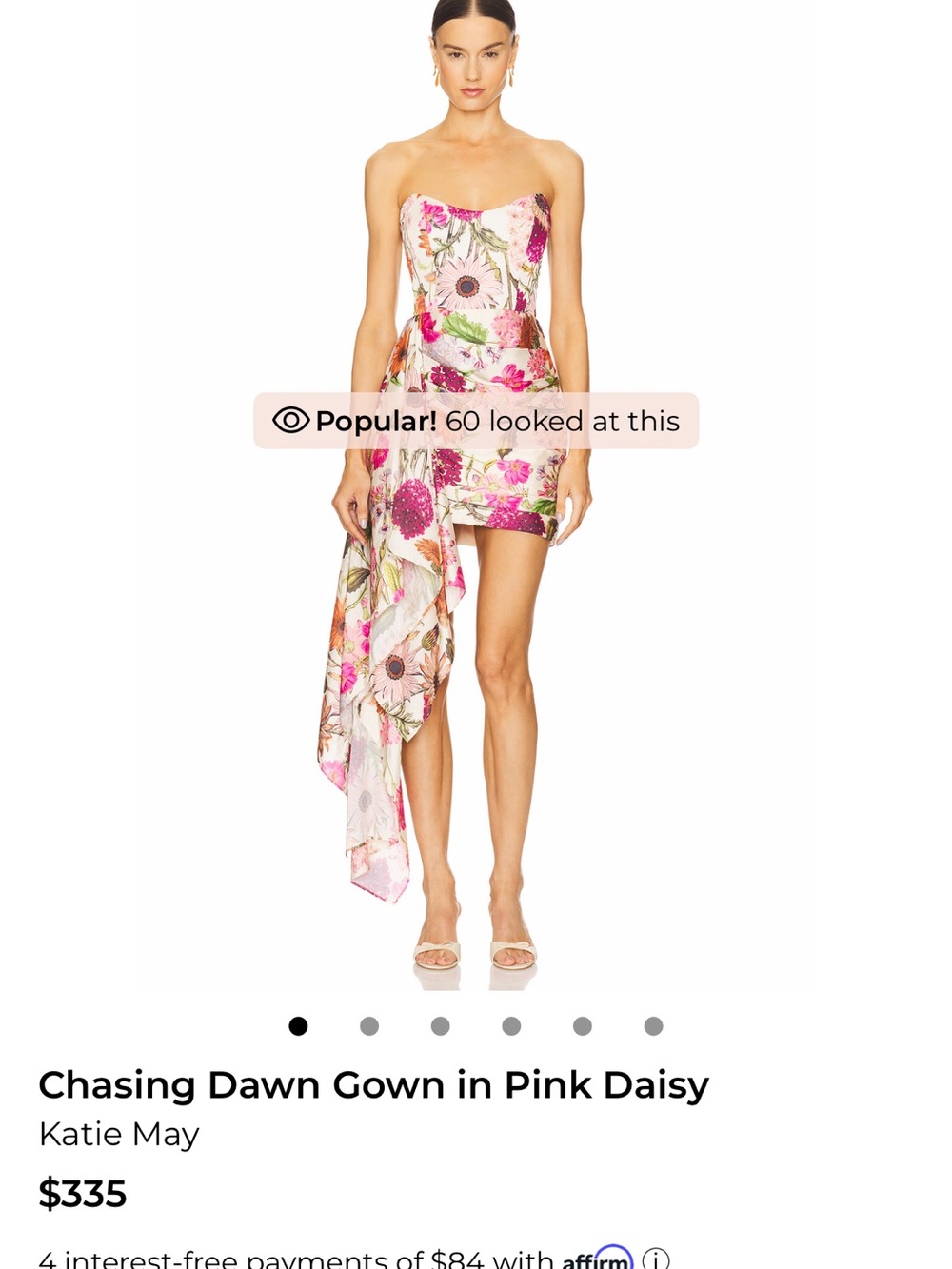 Katie May Pink Floral Strapless Mini Dress with Side Drape Chasing Dawns mini